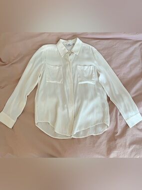 Silk blended Cream Button-Up Blouse